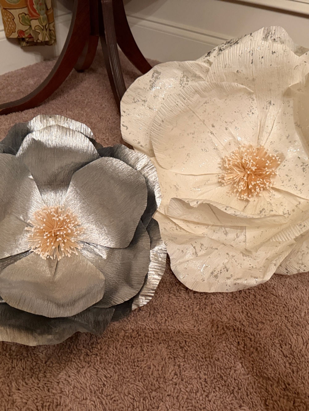 Pottery Barn Kids Silver and Cream Oversized Floral Wall Accents